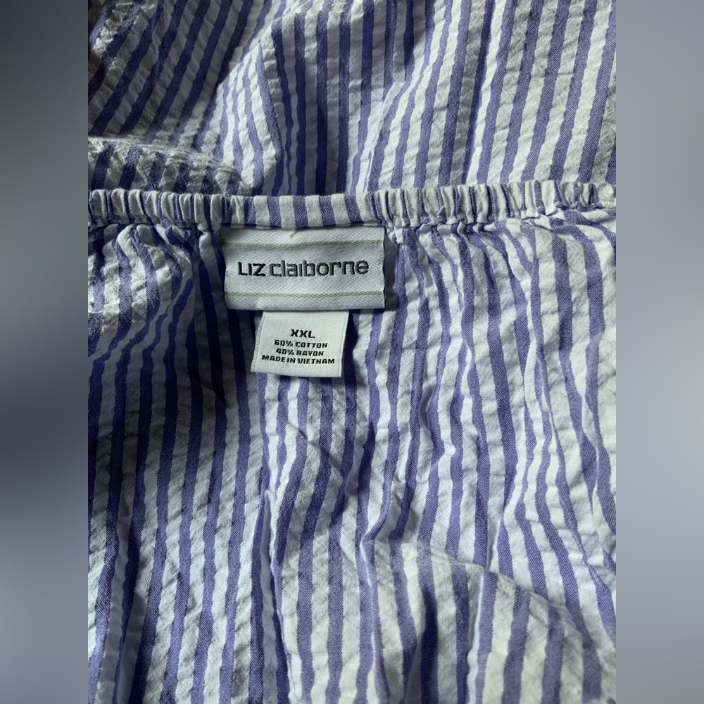 Liz Claiborne Women’s 2XL Off The Shoulder Blue Striped Blouse, EUC - Picture 2 of 3